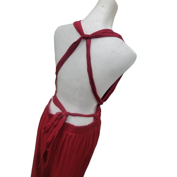 Lulus Lolinda Women's Convertible Halter Jumpsuit Size Large Red Open Back - Picture 9 of 12